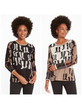 ✨2/$30✨ Nic + Zoe Cowboy Boots Sweater Small Reversible Pullover Western